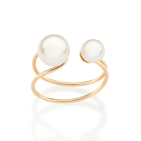 ANEL ARO DUPLO AJUSTÁVEL BANHADO A OURO 18K COM PÉROLAS SINTÉTICAS 513544
