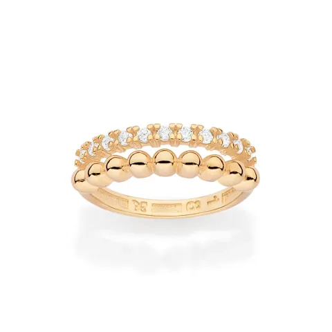 ANEL ARO DUPLO BANHADO A OURO 18K COM ESFERAS E ZIRCÔNIAS 513551