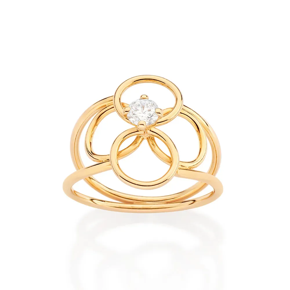 ANEL ARO DUPLO FLOR BANHADO A OURO 18K COM ZIRCÔNIA 513477