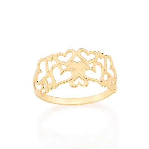 ANEL BANHADO A OURO 18K  CORAÇÕES TAM 14 512357