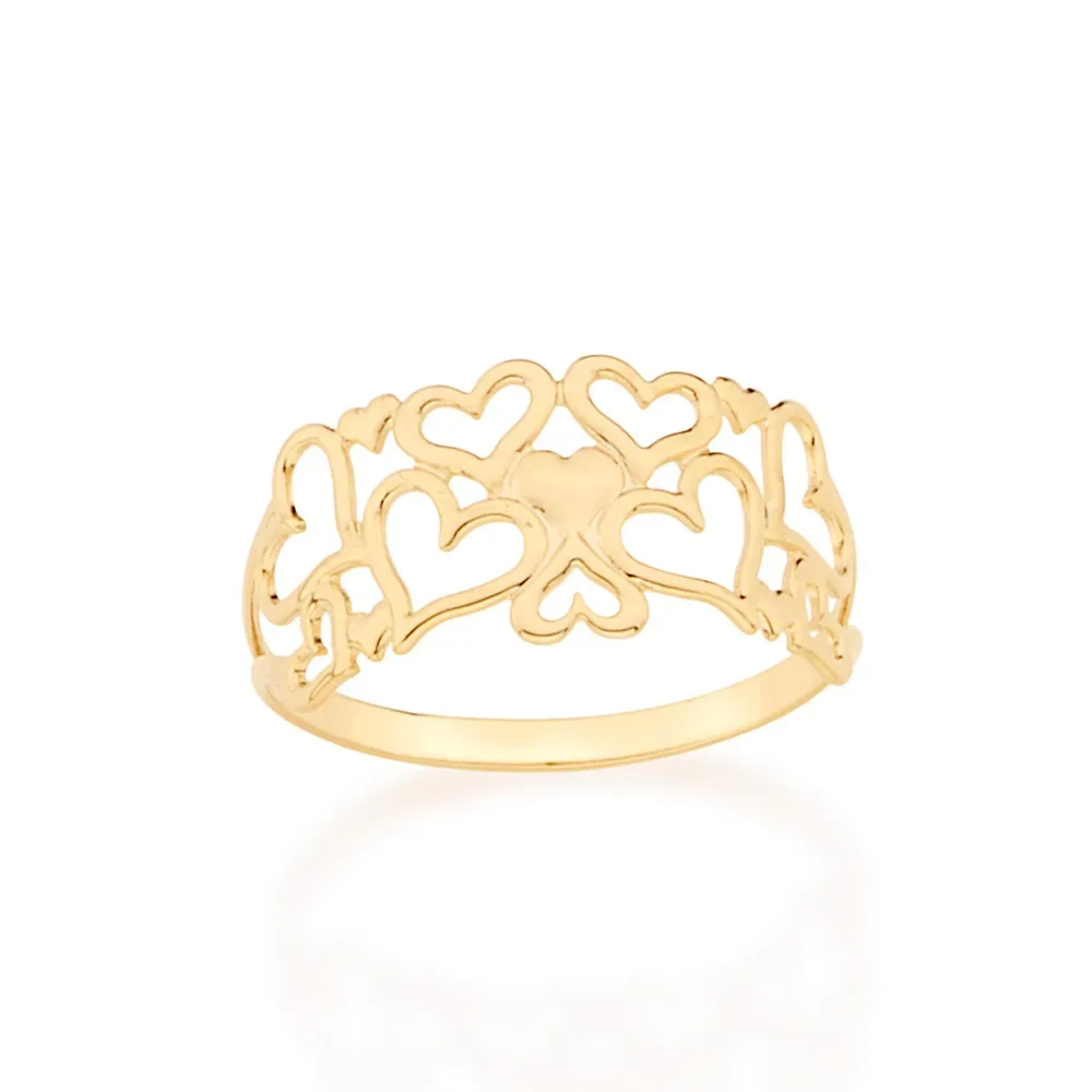ANEL BANHADO A OURO 18K  CORAÇÕES TAM 20 512357