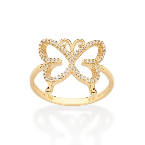Anel Borboleta Folheada a Ouro 18k Com Zircônias 513443