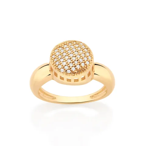 ANEL BOTÃO BANHADO A OURO 18K COM ZIRCÔNIAS TAM 14 513225