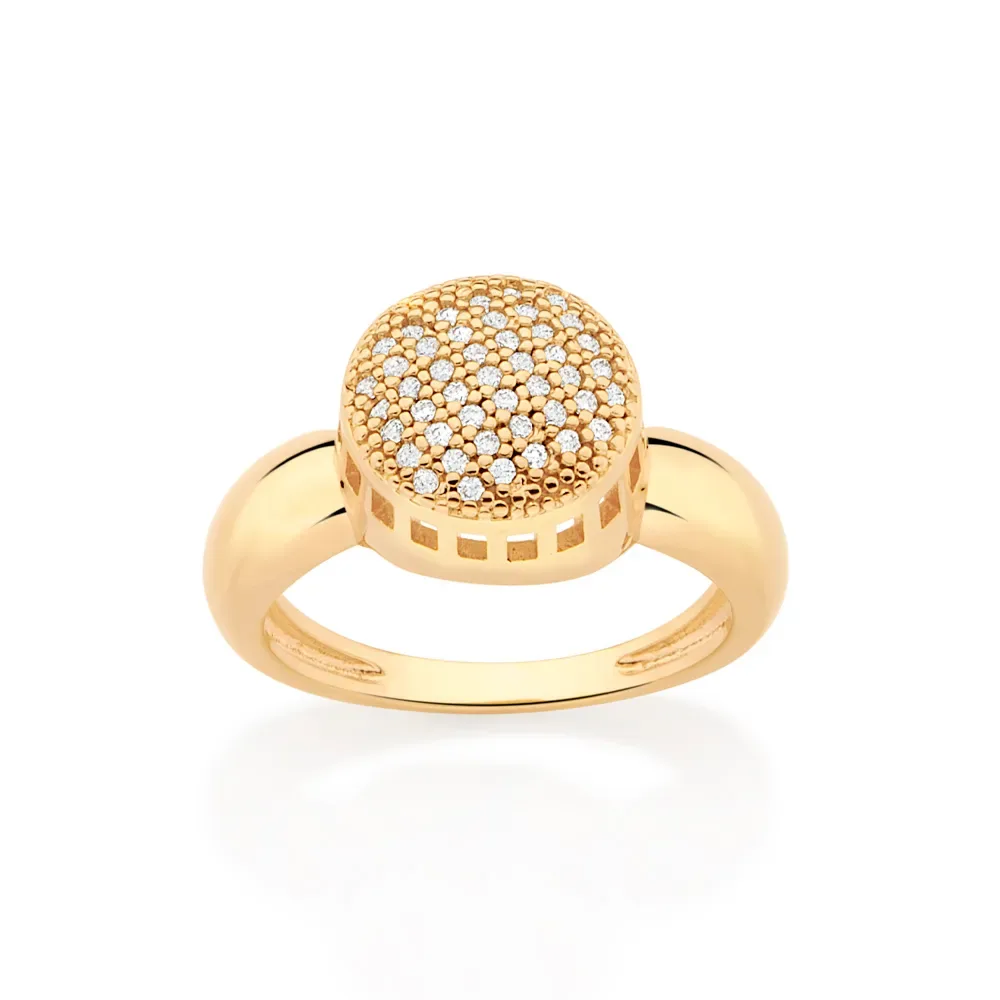 ANEL BOTÃO BANHADO A OURO 18K COM ZIRCÔNIAS TAM 16 513225