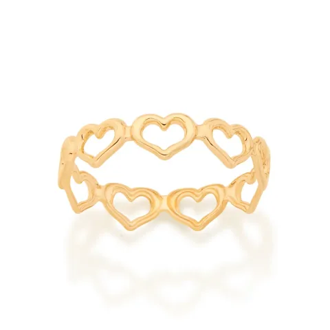 ANEL COM ARO DE CORAÇOES BANHADO A OURO 18K TAM 20 512867