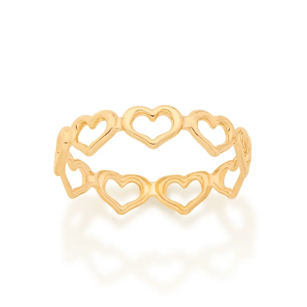 ANEL COM ARO DE CORAÇOES BANHADO A OURO 18K TAM 20 512867