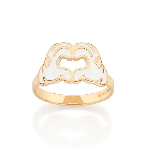 Anel Coração Com Mãos Mickey Banhado a Ouro 18k Com Aplicação de Resina - 513472