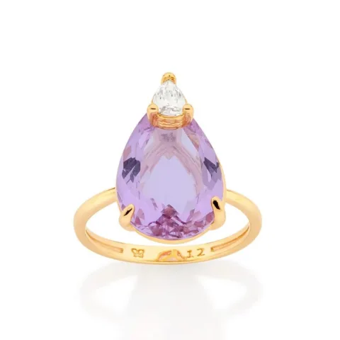 Anel Gota Folheado A Ouro Com Cristal E Zircônia 513332