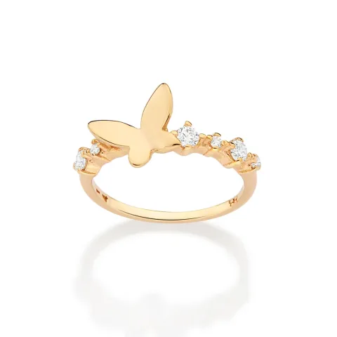 ANEL SKINNY BORBOLETA BANHADO A OURO 18K COM ZIRCÔNIAS 513483