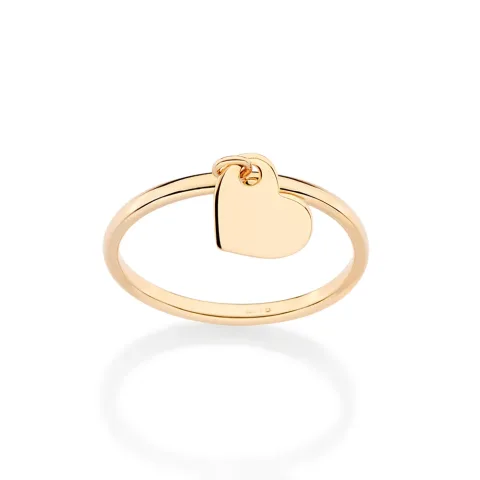 ANEL SKINNY COM PINGENTE CORAÇÃO BANHADO A OURO 18K 513540