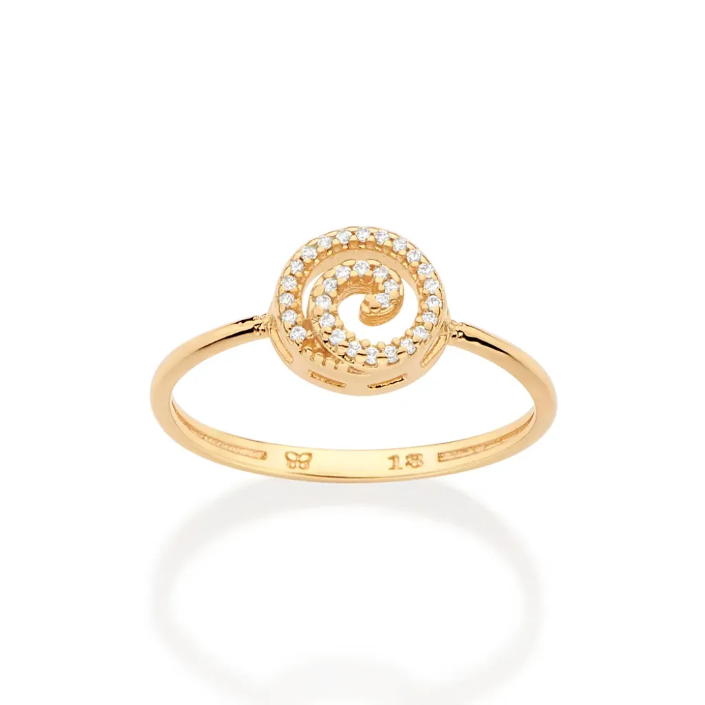 Anel Skinny Espiral Banhado A Ouro 18k Com Zircônias - 513456