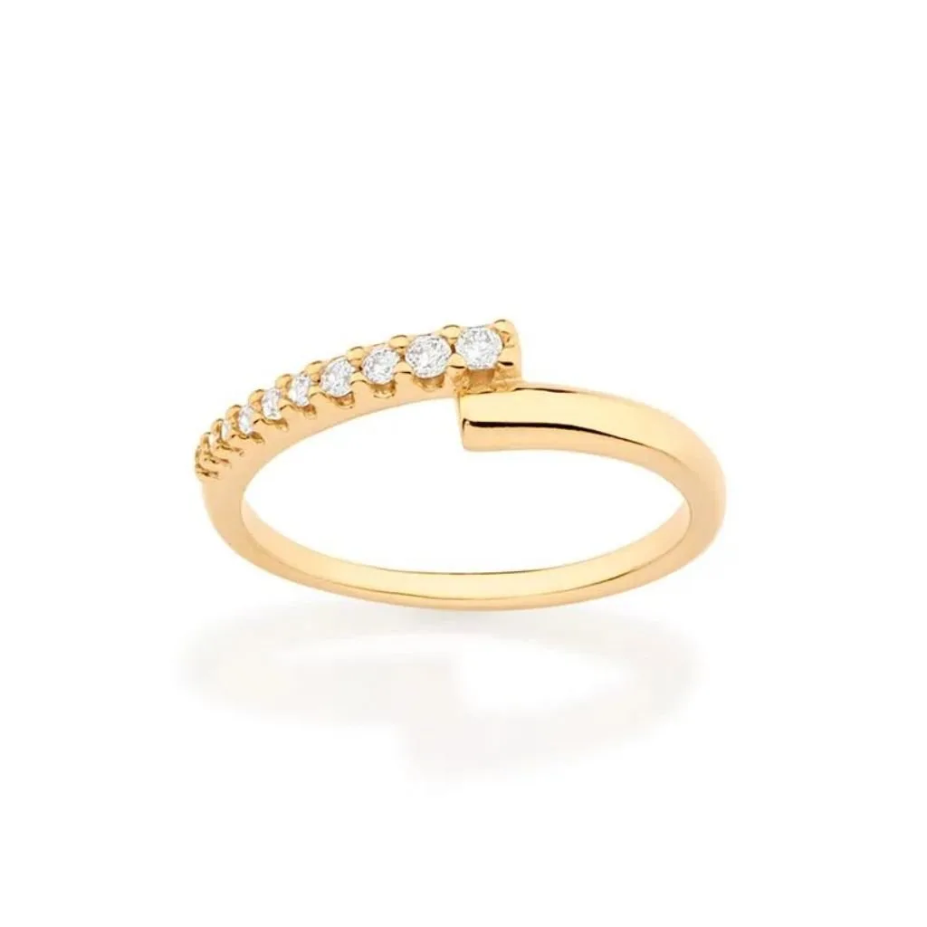 Anel Skinny Folheado A Ouro Com Zircônias 513288