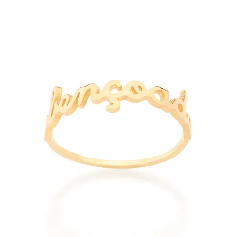 ANEL SKINNY RING BANHADO A OURO 18K COM ESCRITA ABENÇOADA TAM 14 512554