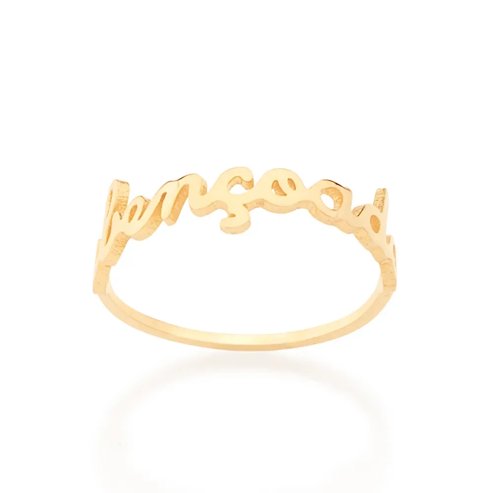 ANEL SKINNY RING BANHADO A OURO 18K COM ESCRITA ABENÇOADA TAM 14 512554