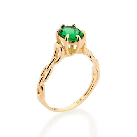 Anel Solitário Aro Corrente Banhado A Ouro 18k Com Cristal - 513457