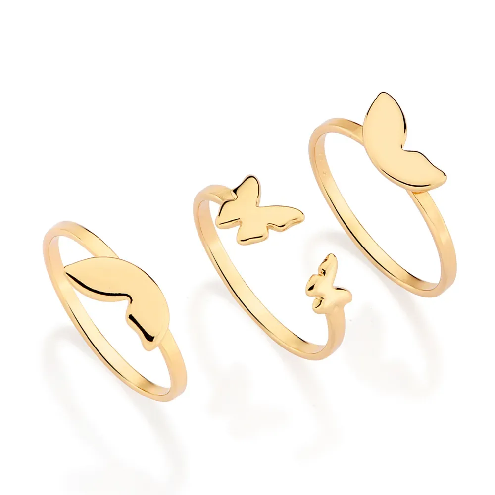 ANEL TRIPO BORBOLETAS BANHADO A OURO 18K 513488