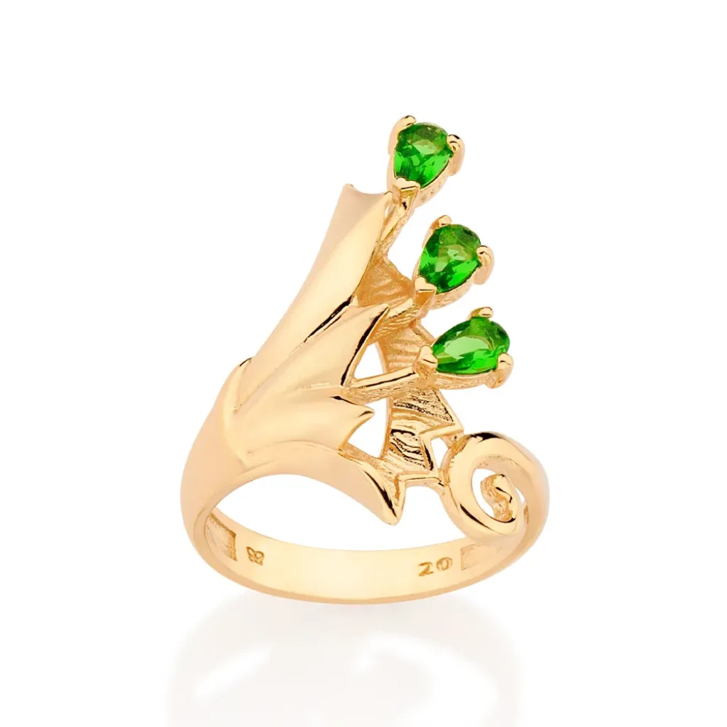 Anel Vaso Da Prosperidade Banhado A Ouro 18k Com Cristais - 513461