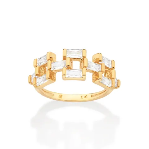 Anel Zircônias Baguete Folheado a Ouro 18k - 513441