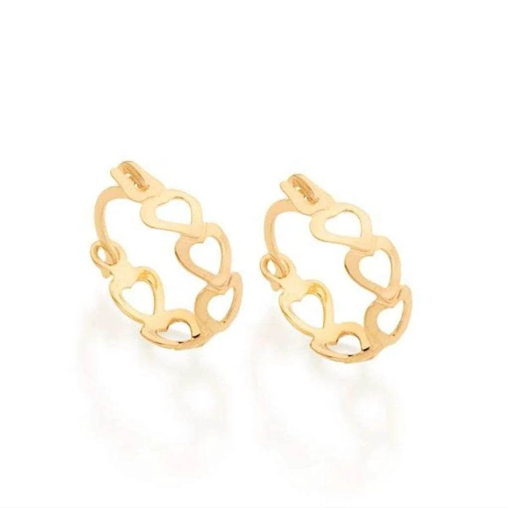 Argola Rommanel Com Corações Banhado a Ouro 18k  523351