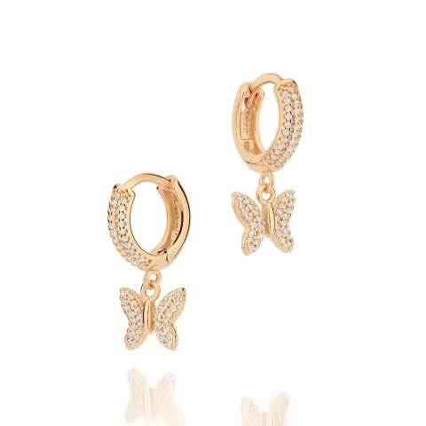 BRINCO ARGOLA BORBOLETA BANHADO A OURO 18K COM ZIRCÔNIAS - TAM.ÚNICO 527329