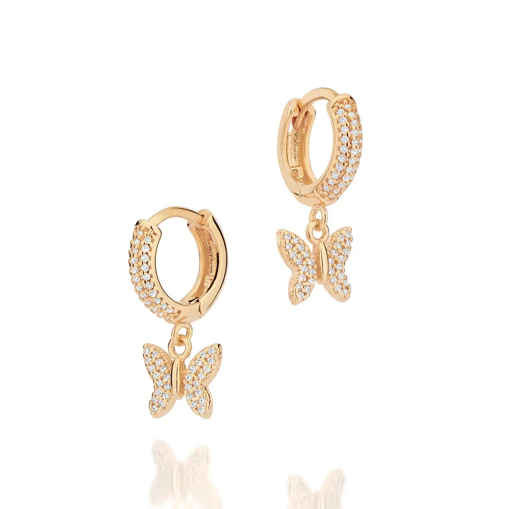 BRINCO ARGOLA BORBOLETA BANHADO A OURO 18K COM ZIRCÔNIAS - TAM.ÚNICO 527329