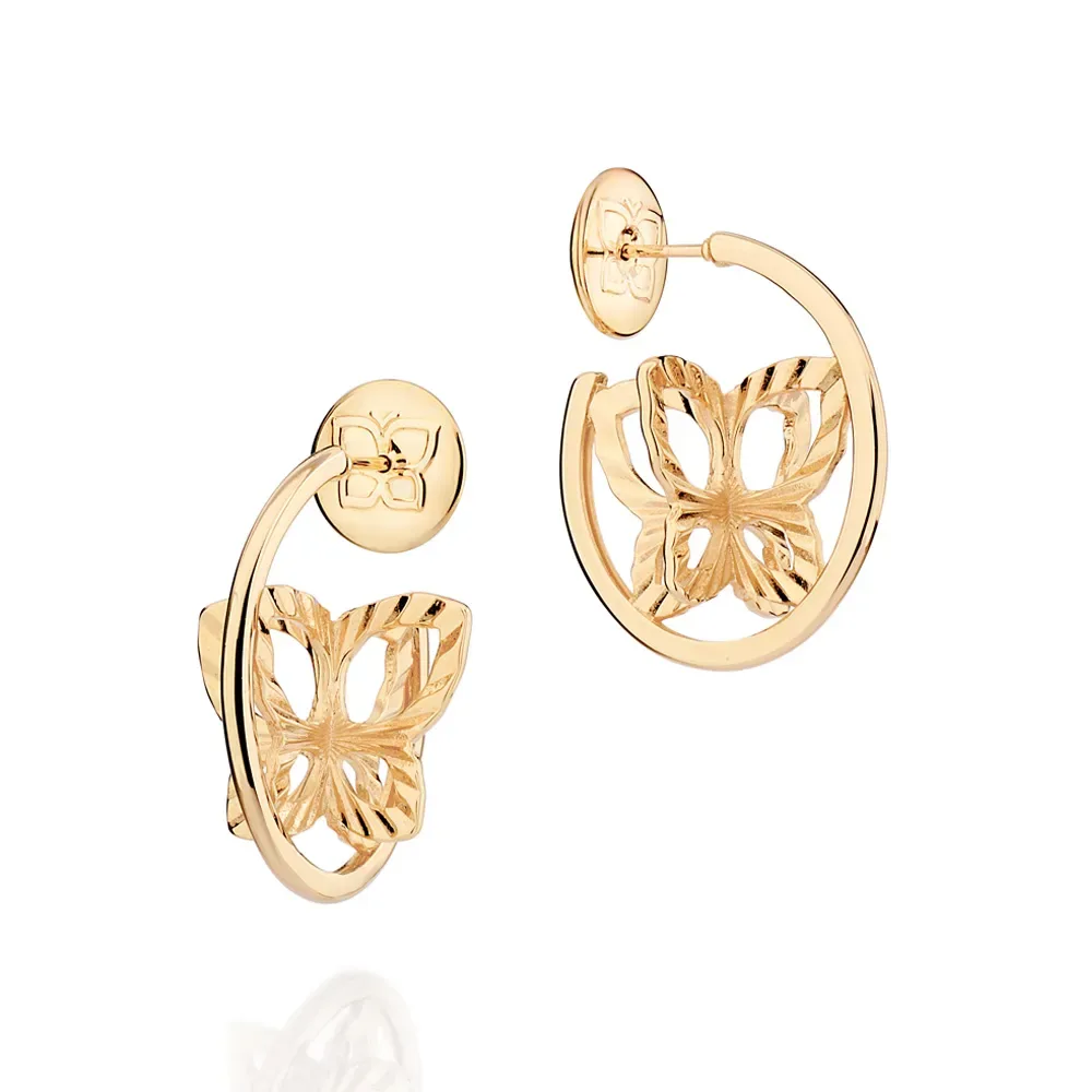 BRINCO ARGOLA COM BORBOLETA BANHADO A OURO 18K - TAM.ÚNICO 527441