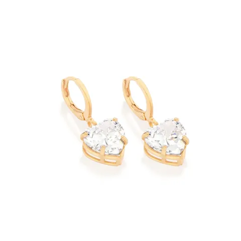 Brinco argola coração banhado a ouro 18k com zircônias - 527301
