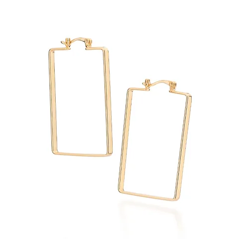 Brinco Argola Retangular Folheada a Ouro 18k - 527268