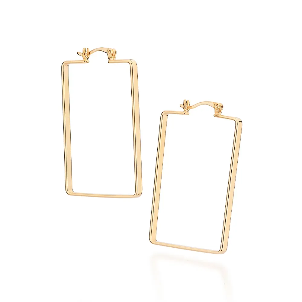 Brinco Argola Retangular Folheada a Ouro 18k - 527268