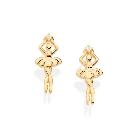 Brinco Bailarina Folheado a Ouro 18k Com Zircônias - 527258