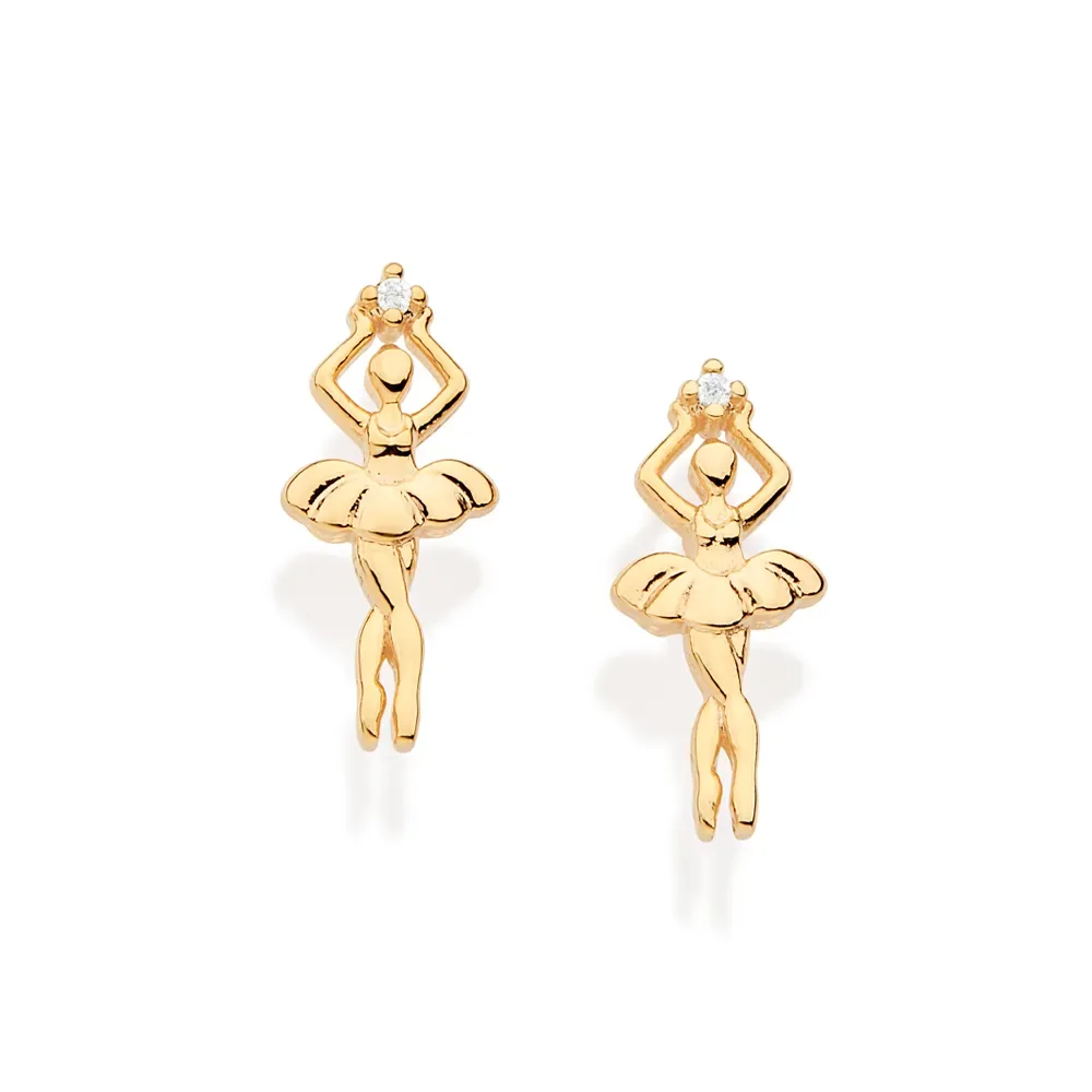 Brinco Bailarina Folheado a Ouro 18k Com Zircônias - 527258