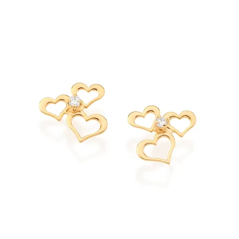 BRINCO BANHADO A OURO 18K COM CORAÇÕES E ZIRCÔNIAS - TAM.ÚNICO 525569