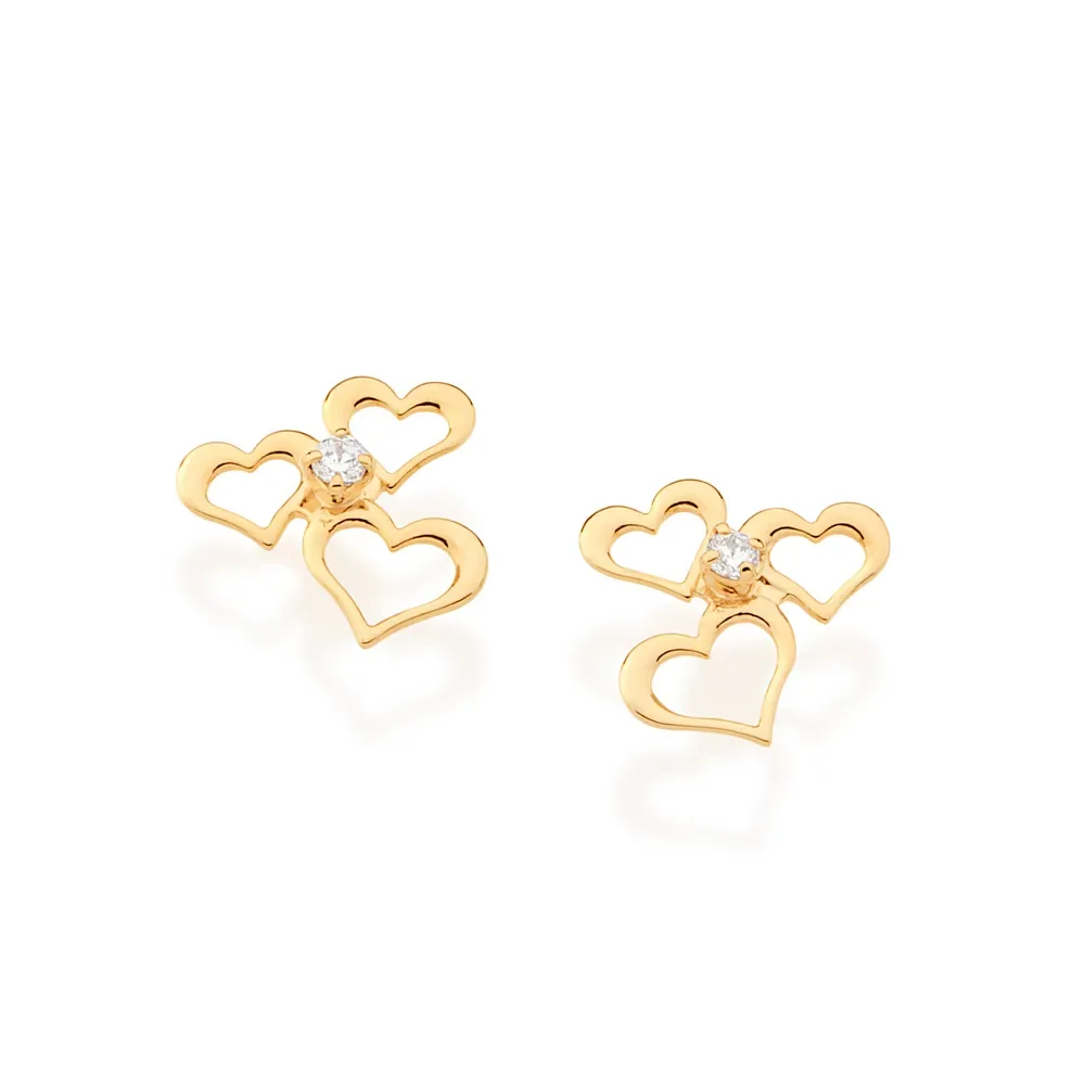 BRINCO BANHADO A OURO 18K COM CORAÇÕES E ZIRCÔNIAS - TAM.ÚNICO 525569