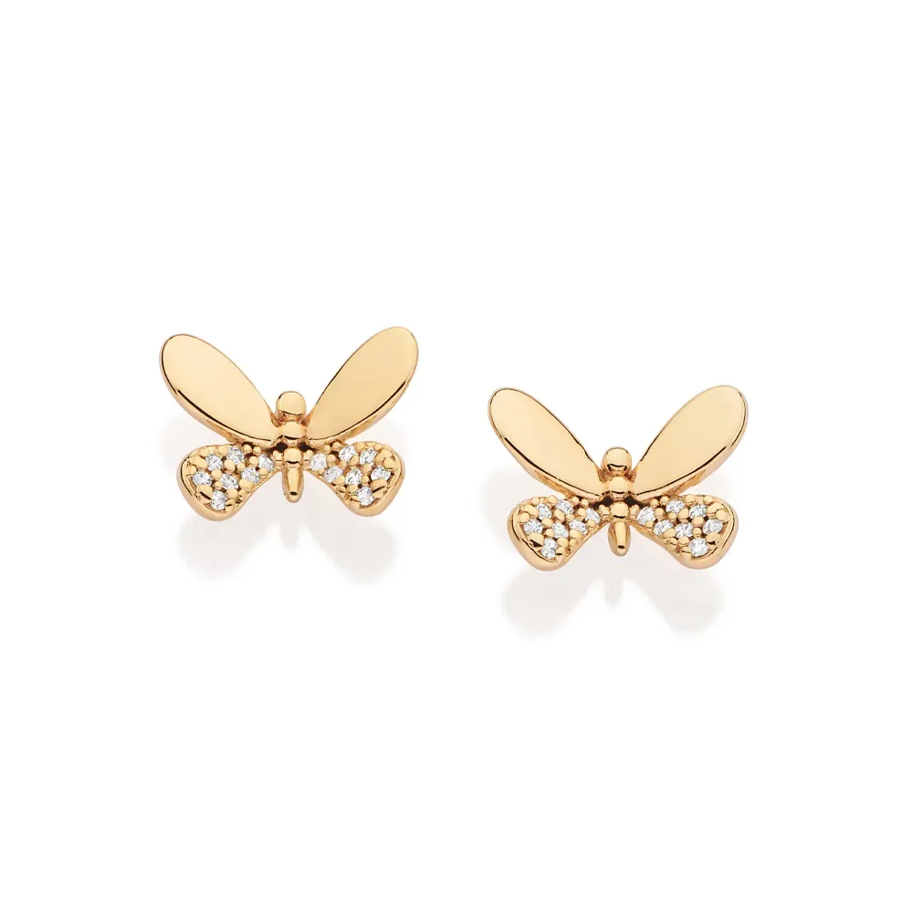 BRINCO BORBOLETA BANHADO A OURO COM ZIRCÔNIAS - TAM.ÚNICO 527326
