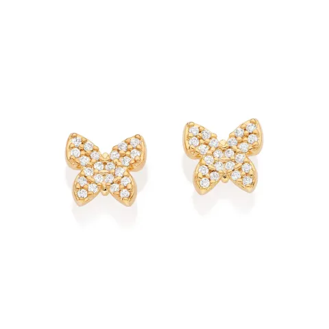 Brinco Borboleta Folheado a Ouro 18k Com Zircônias -  527215