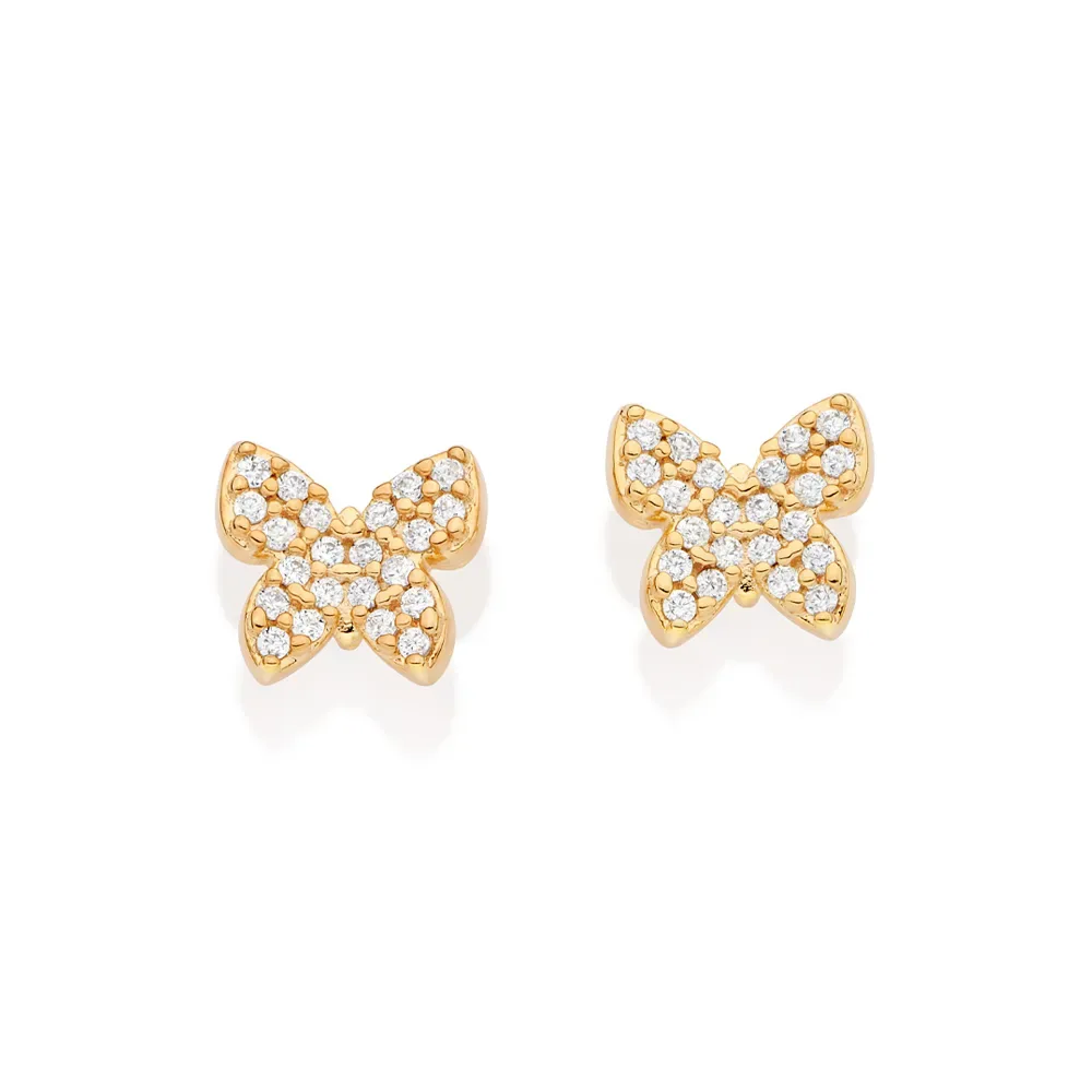 Brinco Borboleta Folheado a Ouro 18k Com Zircônias -  527215