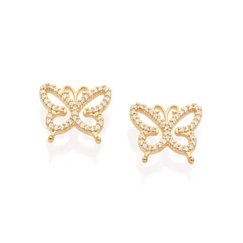 Brinco Borboleta Folheado a Ouro 18k Com Zircônias - 527235