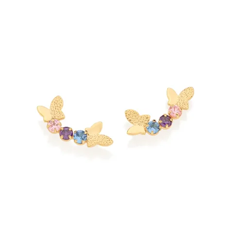 BRINCO BORBOLETAS BANHADO A OURO 18K COM ZIRCÔNIAS - TAM.ÚNICO 527067