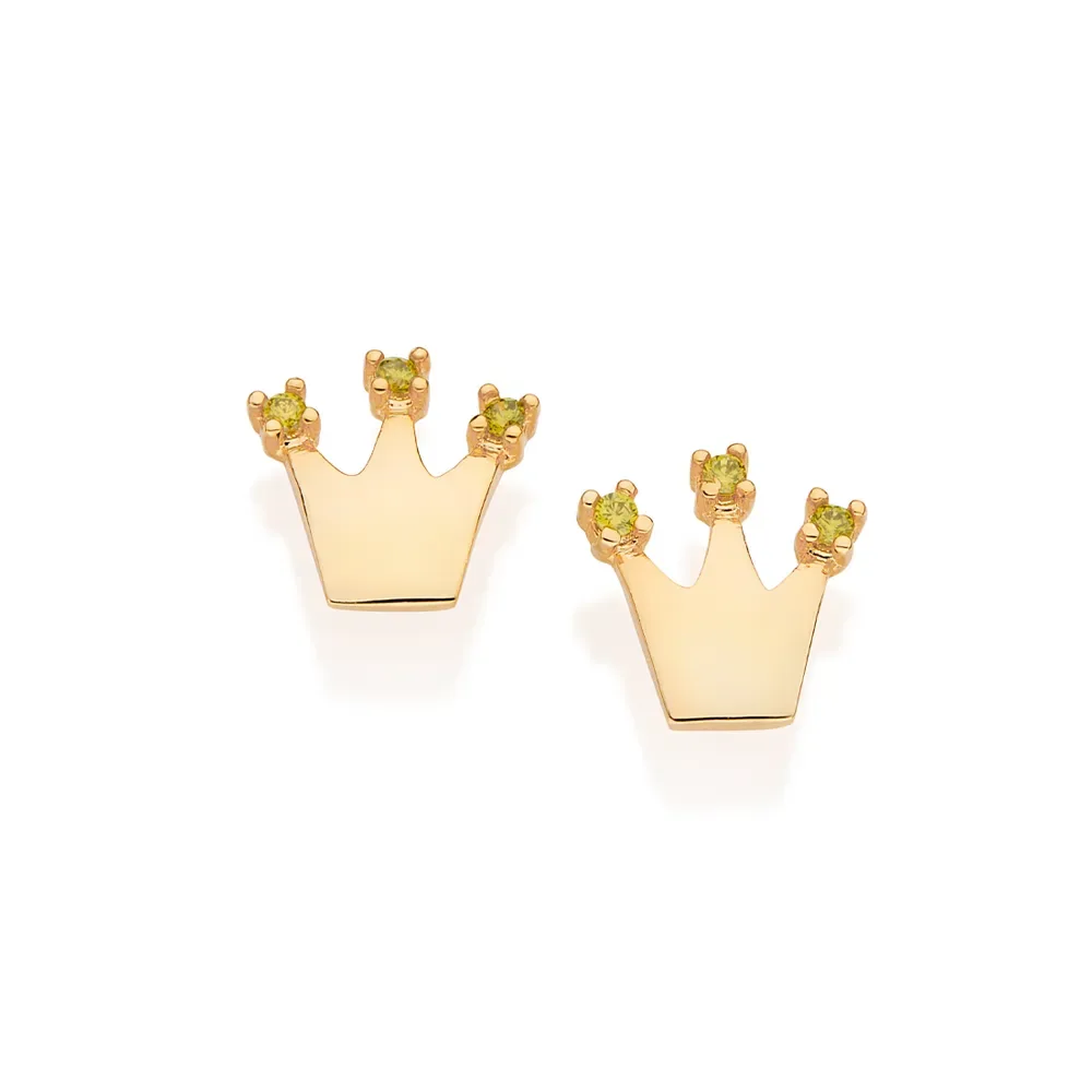 BRINCO COROA PRINCESA TIANA BANHADO A OURO 18K COM ZIRCÔNIAS - TAM.ÚNICO 527292