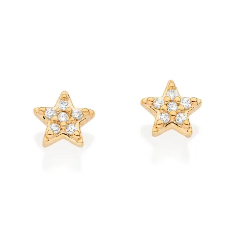 Brinco estrela folheado a ouro 18k com zircônias -  527251
