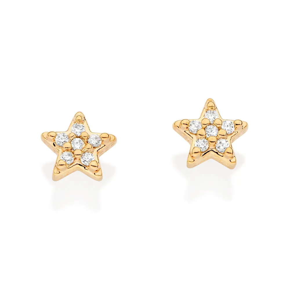 Brinco estrela folheado a ouro 18k com zircônias -  527251