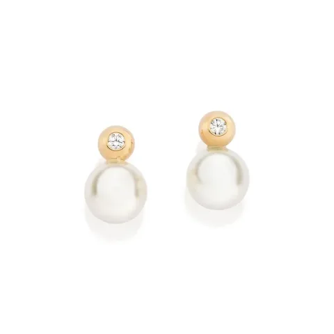 Brinco folheado a ouro 18k com zircônia e pérola sintética - 527239