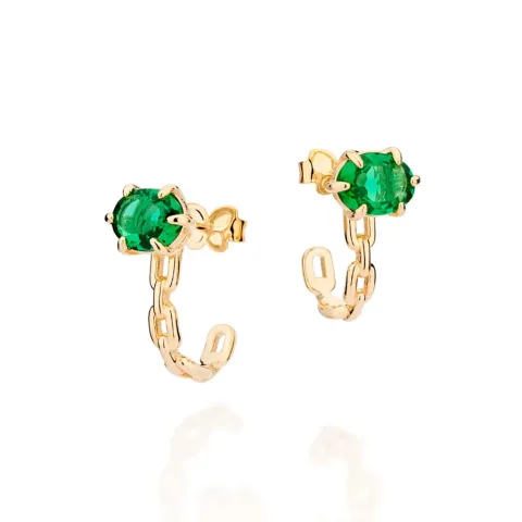 Brinco Meia Argola Aro Corrente Banhado A Ouro 18k Com Cristais - tam.único 527279