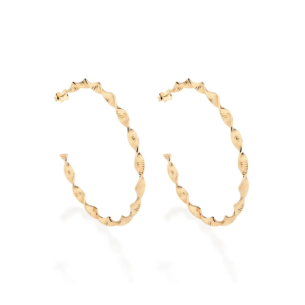 Brinco Meia Argola Com Aro Torcido Folheado a Ouro 18k - 527247