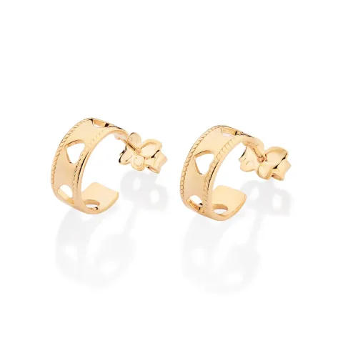 BRINCO MEIA ARGOLA CORAÇÕES BANHADO A OURO 18K - TAM.ÚNICO 527418