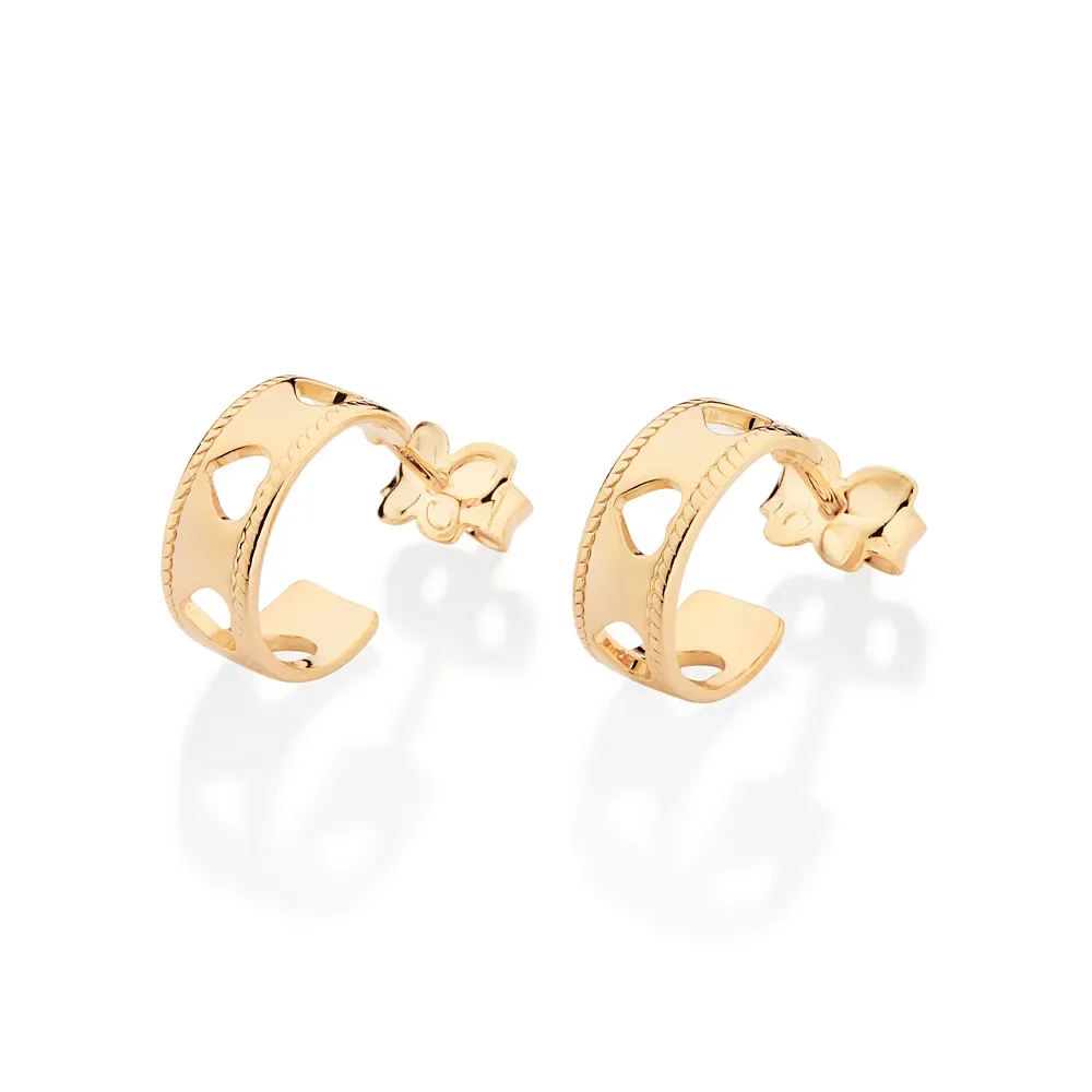 BRINCO MEIA ARGOLA CORAÇÕES BANHADO A OURO 18K - TAM.ÚNICO 527418
