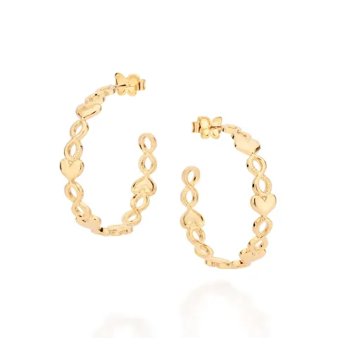 Brinco Meia Argola Infinito Com Coração Folheado a Ouro 18k - 527254