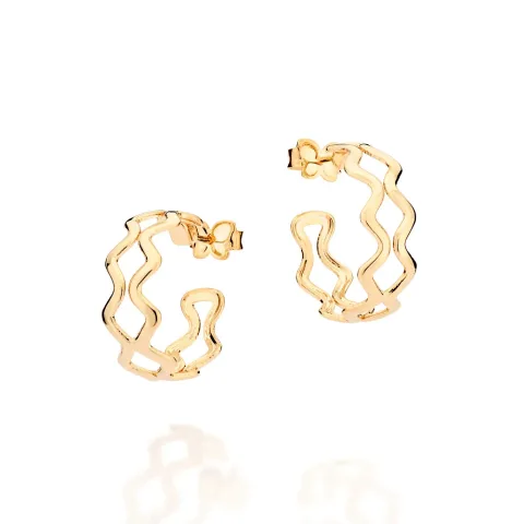 Brinco meia argola ondulada vazada folheada a ouro 18k - 527236