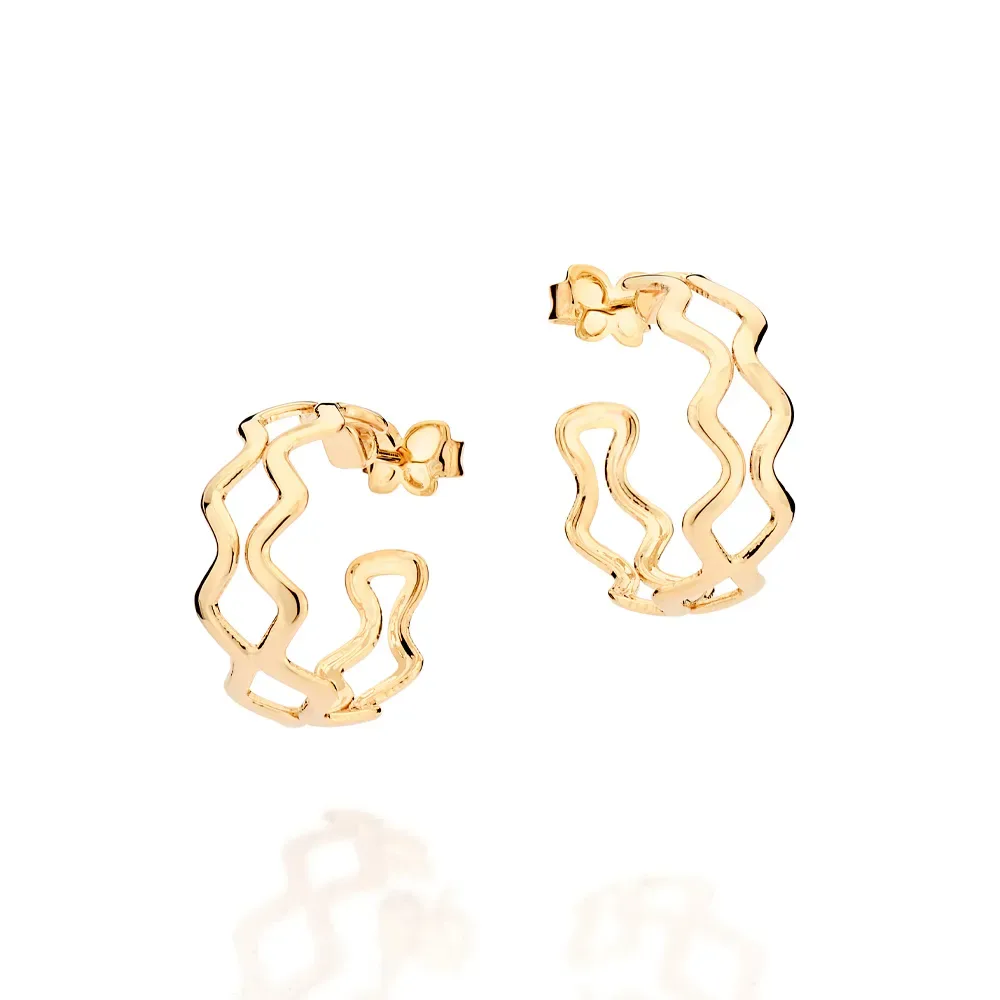 Brinco meia argola ondulada vazada folheada a ouro 18k - 527236