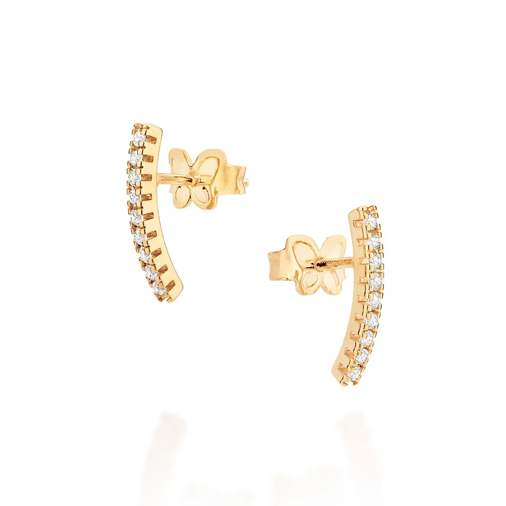 Brinco Palito Folheado a Ouro 18k Com Zircônias - 527242
